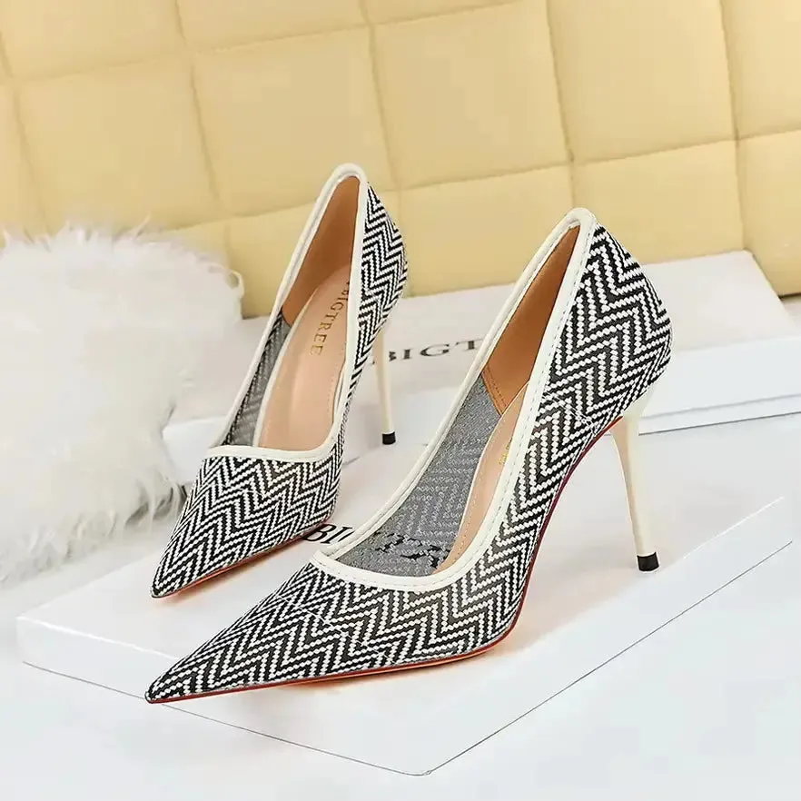 Women Pumps Luxury Mesh Shoes Pointed-toe Shoes Wrap-toe Shallow High Heel Pumps For Ladies Annual Meeting Shoes