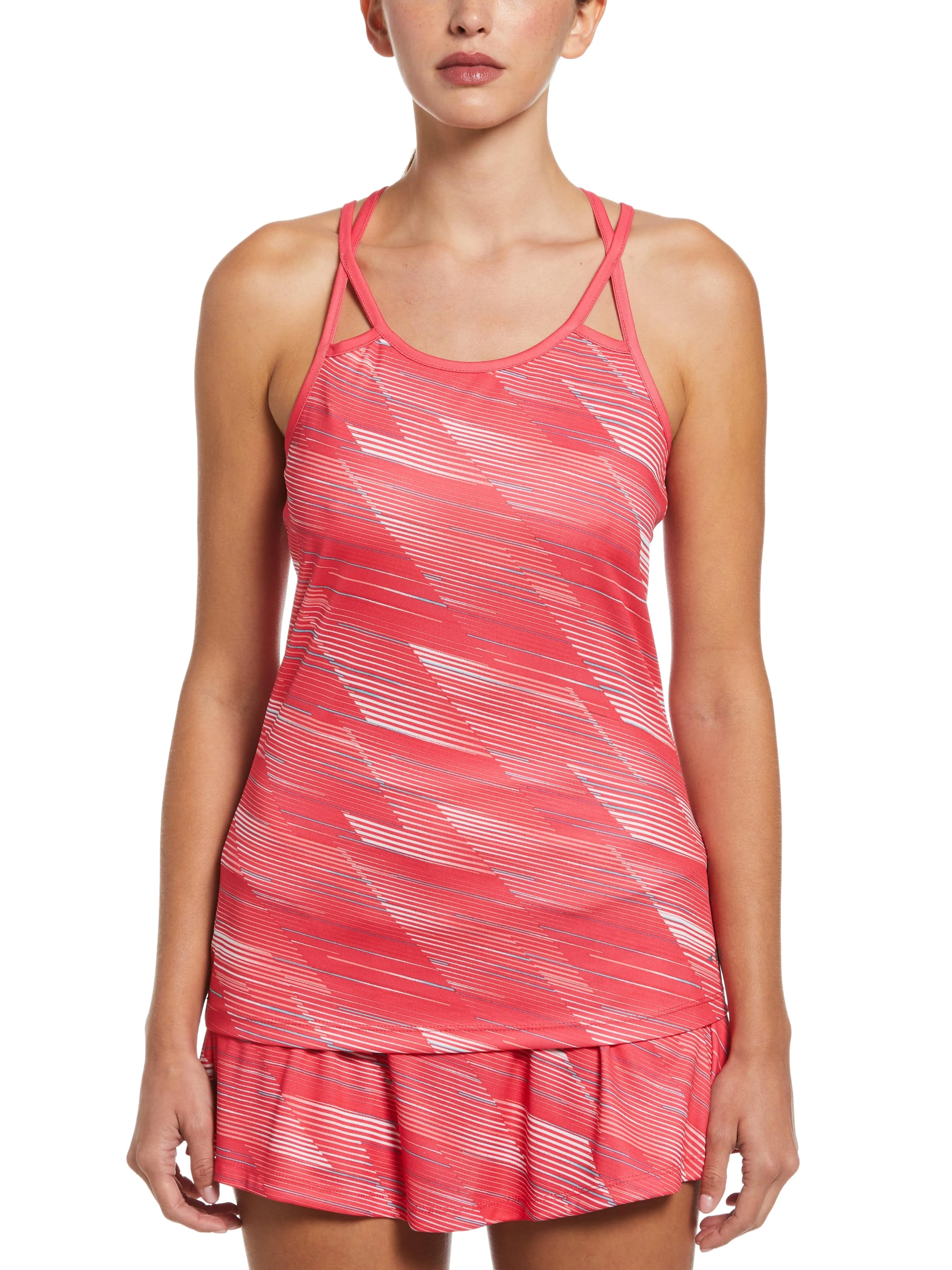 Women's Active Stripe Printed Tennis Tank Top with Criss Cross Straps