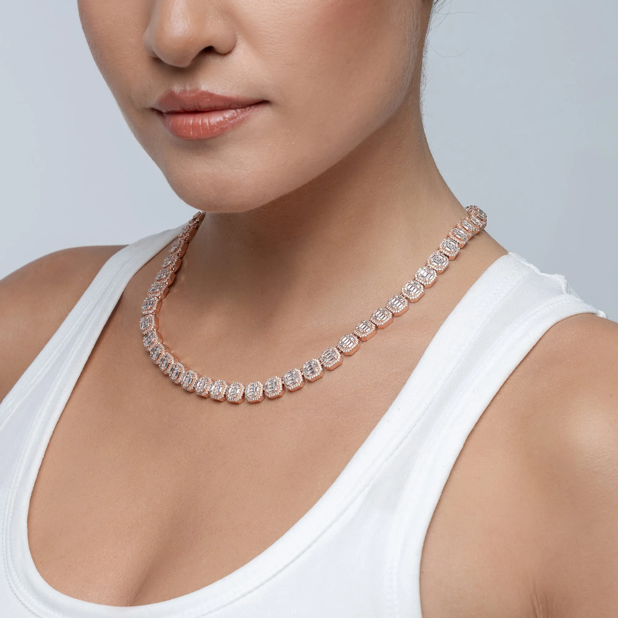 Women's Baguette Clustered Tennis Chain - 8mm