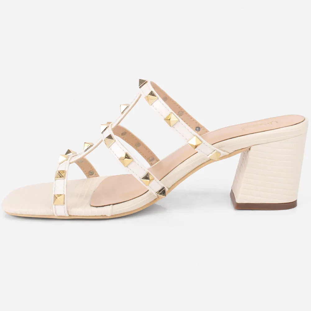 Women's "LISACONE" Stud Adorned Block Heeled Sandals