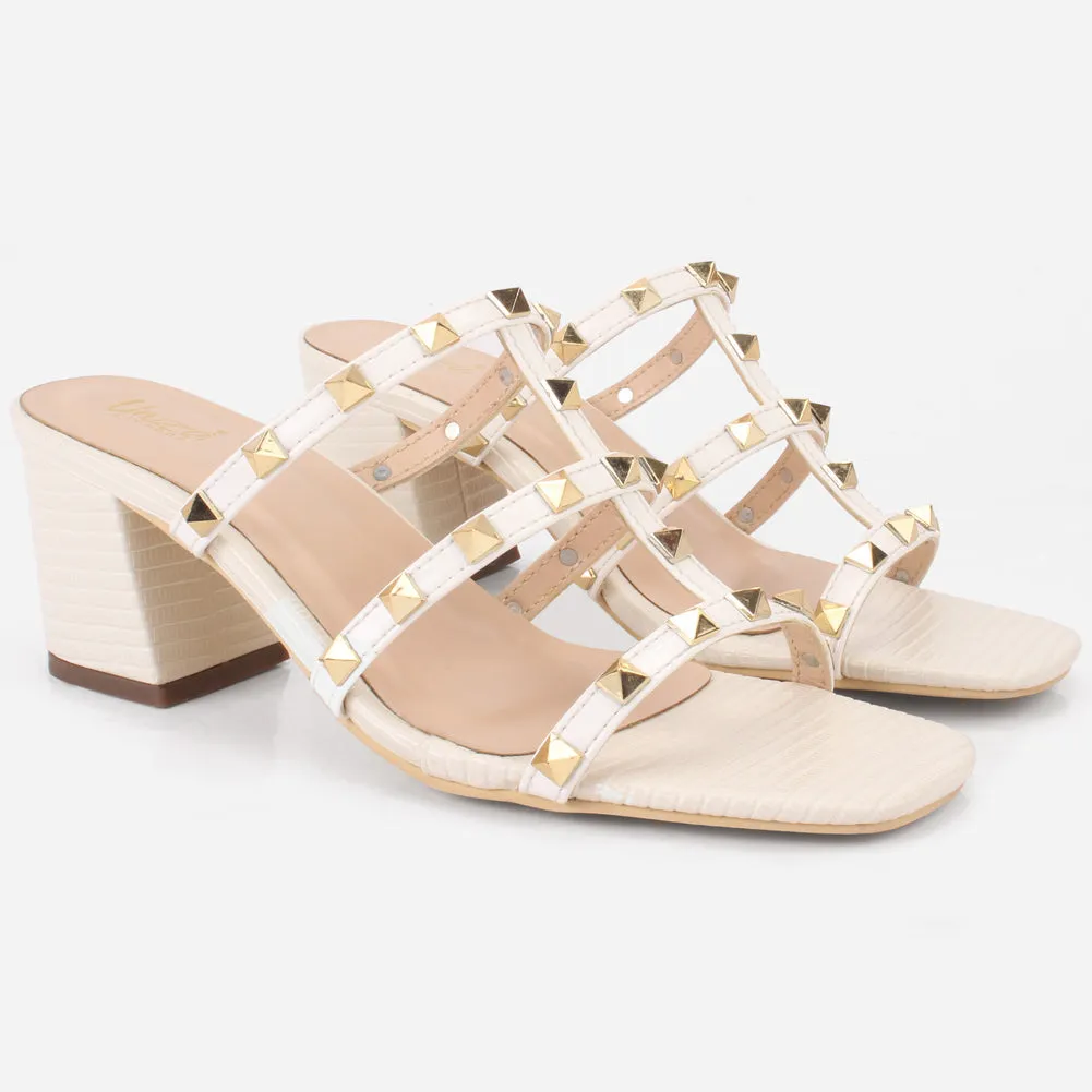 Women's "LISACONE" Stud Adorned Block Heeled Sandals