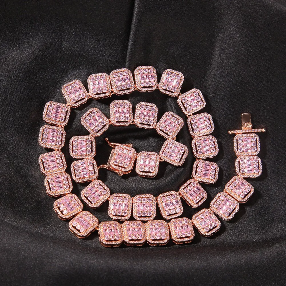 Woowooh Square Clustered Tennis Chain with Colorful CZ Stones
