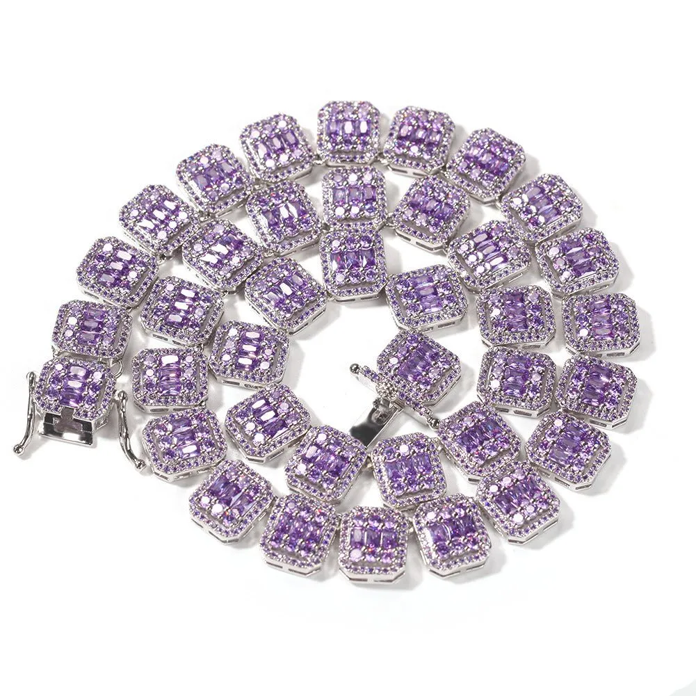 Woowooh Square Clustered Tennis Chain with Colorful CZ Stones