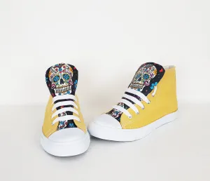 Yellow Day of the Dead print women high top sneakers